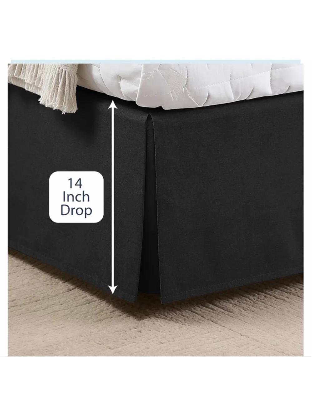 NEW Luxury Hotel Tailored Bed Skirt Box Pleats 14” Drop, Twin, Black